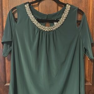 PerSeption Concepts Cold Shoulder Embellished Neckline Short Sleeve Blouse